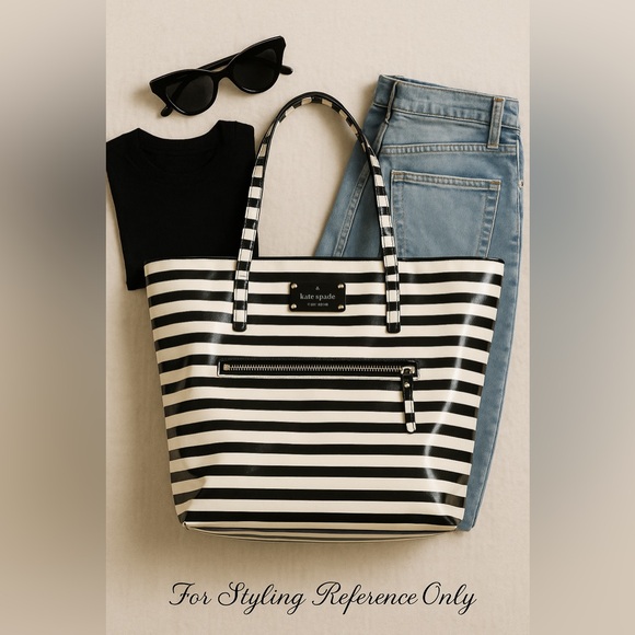 kate spade Handbags - Kate Spade New York Striped Patent Leather Tote | Black & White